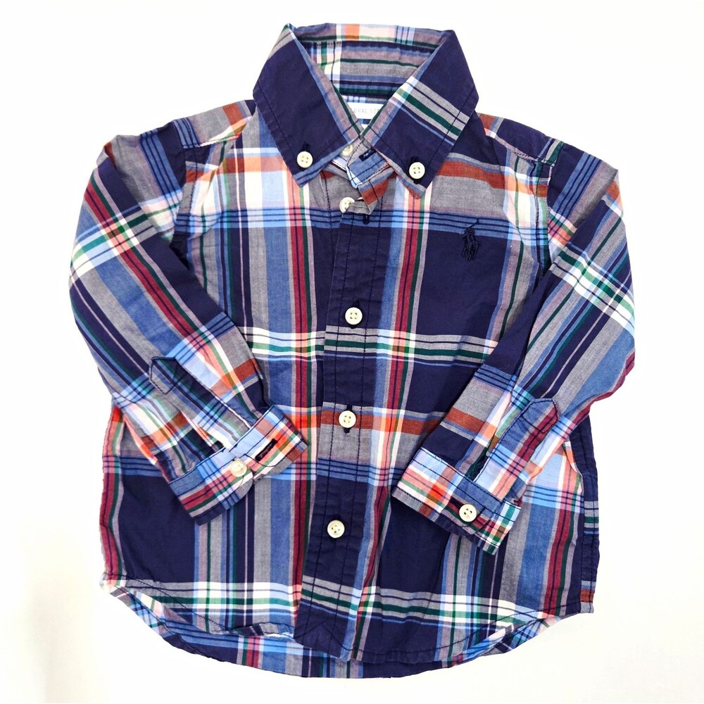 Ralph Lauren Boys Plaid Long Sleeve Button-Front Shirt Stretch 9-12M